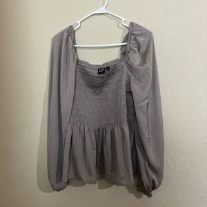 GAP Gray Smocked Peplum Blouse